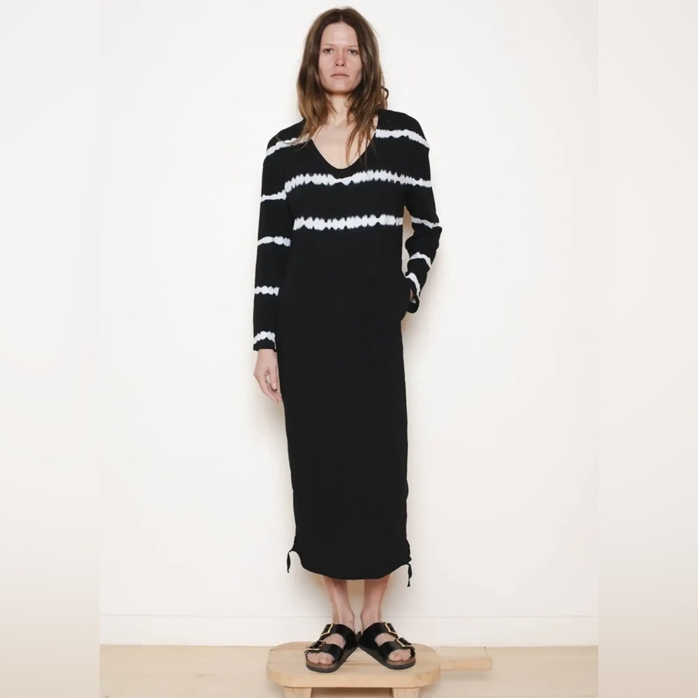 NWT Raquel Allegra Long Sleeve Cocoon Dress Halo Stripe V Neck Shirt Soft Small